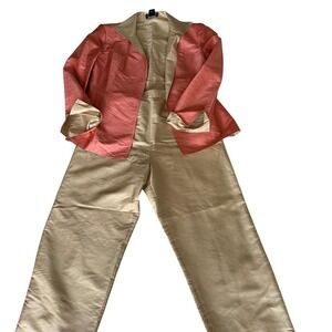 MXI 100% Silk Blazer & Pant Set Rose Pink‎ Champagne Lined Women's sz 10/m